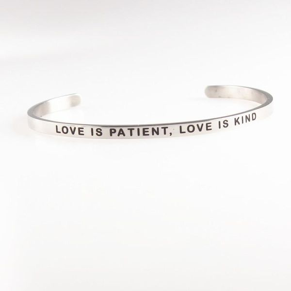 

stainless steel bangle engraved love is patient,love is kind inspirational quote cuff mantra bracelet1, Black