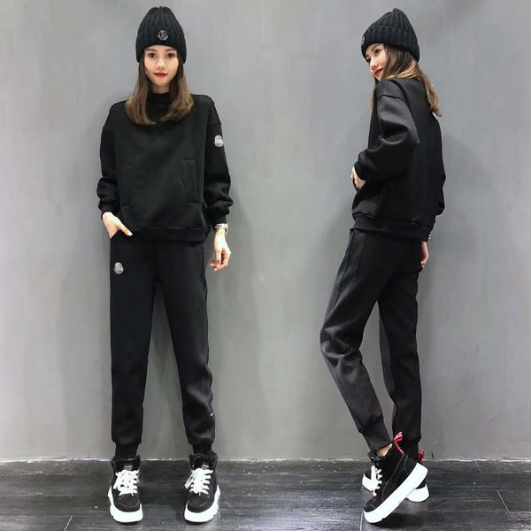 

vipplush thickened sweater sports suit women autumn and winter 2020 new fashion foreign style leisure two piece set, Gray
