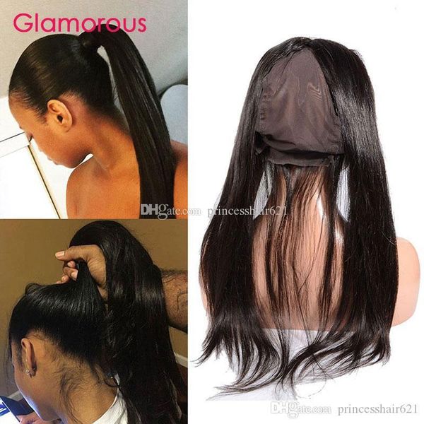 

glamorous straight human hair lace frontal 360 closure 8-20inches peruvian indian malaysian brazilian 360 lace band frontal closure for sale, Black;brown