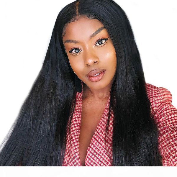 

180 density lace front wig human hair silky straight brazilian virgin hair full lace straight wigs for african american women, Black;brown