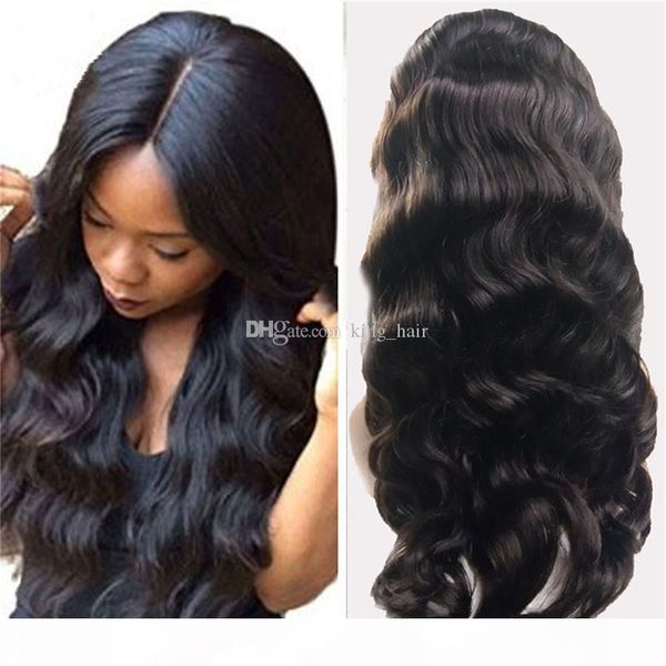

silk base 4x4 body wave wavy lace front wig with baby hair glueless silk full lace wig for black woman 10-30 inch, Black;brown