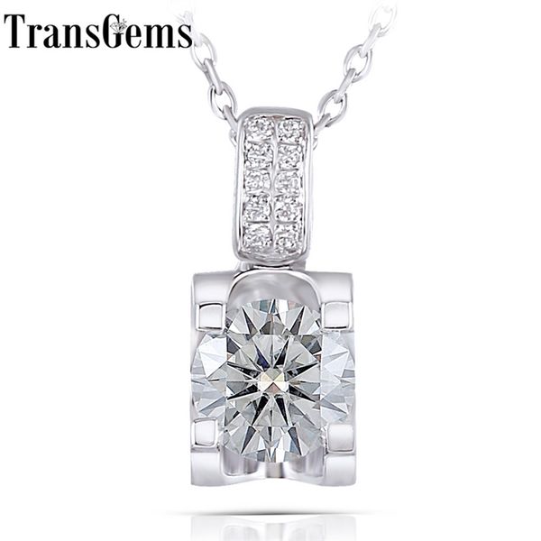 

transgems moissanite sterling pendant necklace for women silver 1ct 6.5mm h color pendant necklace with accents y200620