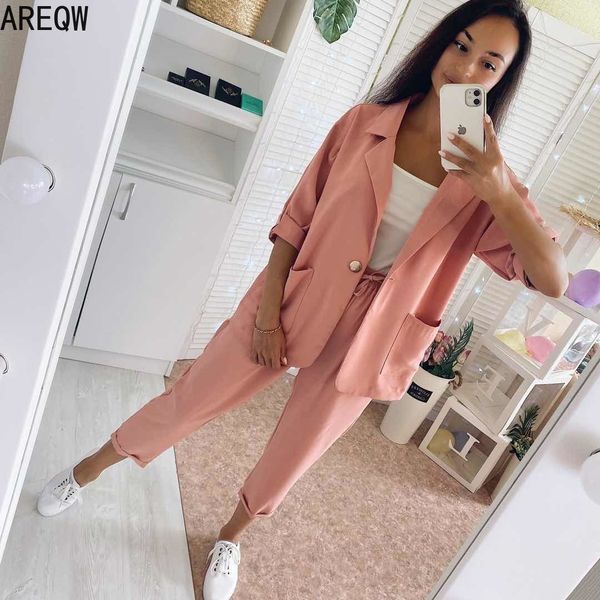 

3 piece outfits for women 3/4 sleeve blouse coat + basic solid sling vest + drawstring waist wide leg ankle pants 201119, White