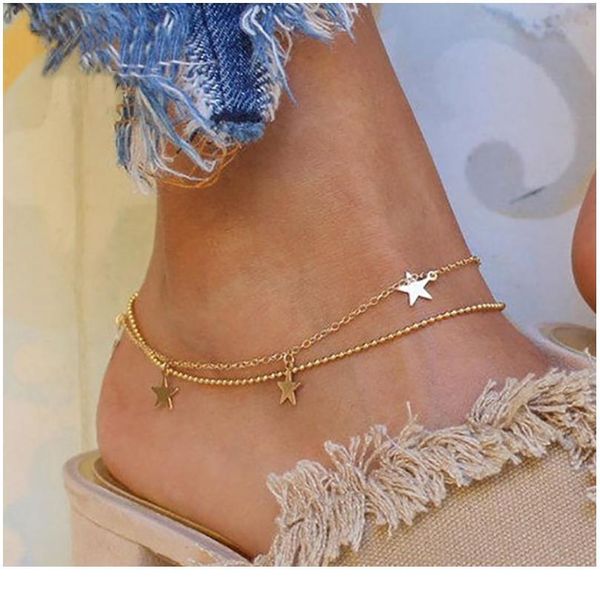 

2020 retro star moon crystal women's anklet statement bohemian multi-layer ankle leg anklet jewelry w jllggg, Red;blue