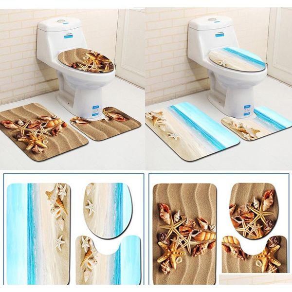 

3pcs/set bathroom mat set toilet rug ocean world flannel anti slip bath mat rugs home decor bathroom anti slip plwwe