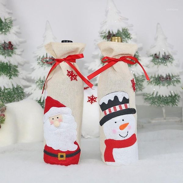 

party decoration christmas supplies decorations santa claus snowman elk wine bottle cover home decorations1