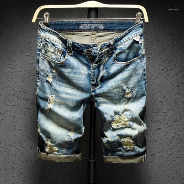 

men holes denim shorts summer blue short jeans men cotton stretch jean shorts streetwear straight denim1