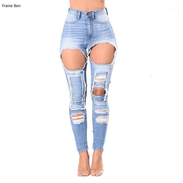 

vintage spring summer fashion ripped jeans for women 2019 cotton slim elasticity holes tassel skinny denim pants jeans1, Blue
