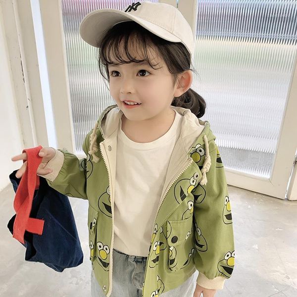 

2020 girls autumn jacket children hooded long sleeve print coat1, Blue;gray