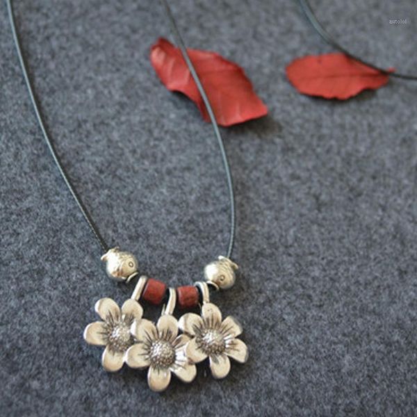 

womens romantic statement necklaces wood beads sweater chain flowers charm jewelry collares bijoux femme camellia wholesale1, Silver