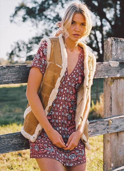 

hippie criss cross tie back boho dress floral print mini dresses summer short sleeve button v neck dress women vestidos, Black;gray