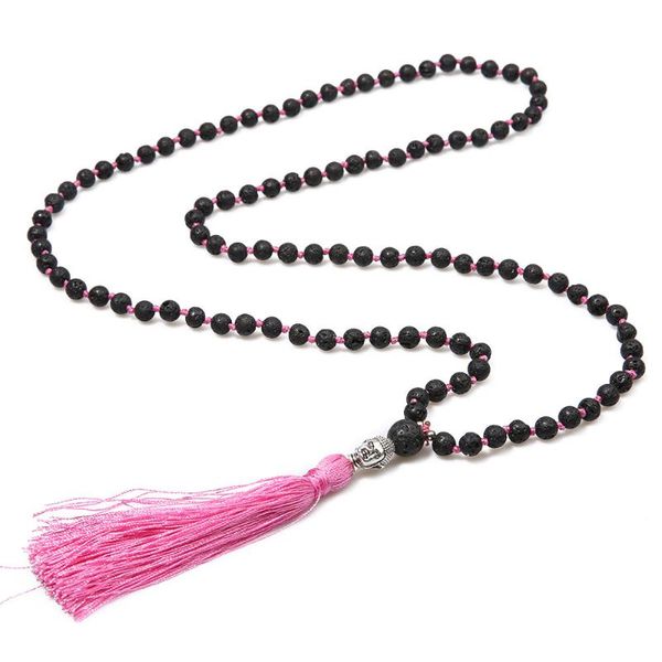 

rttooas volcanic stones beaded necklace sliver buddha head tassel pendant necklaces for women 2020 vintage sweater accessories, Silver