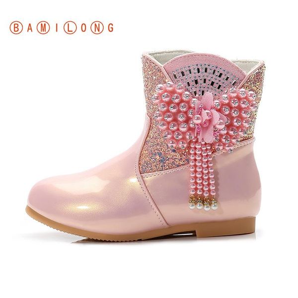 

bamilong kids bow beaded children' shoes plush snow boots winter new 2020 fashion sequin princess boots girls short b400, Black;grey