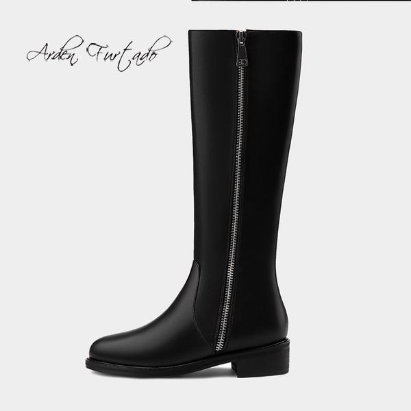 

boots arden furtado 2021 fashion winter women's shoes zipper round toe knee high genuine leather big size 44 451, Black