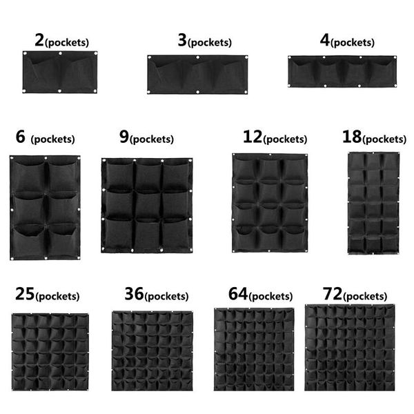 

3/6//18/36 pocket vertical garden plant grow wall bags planter flower fabric pot indoor hanging black tools home fab wmtqqc