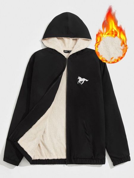 

men horse print contrast lined jacket t0oz#, Black;brown