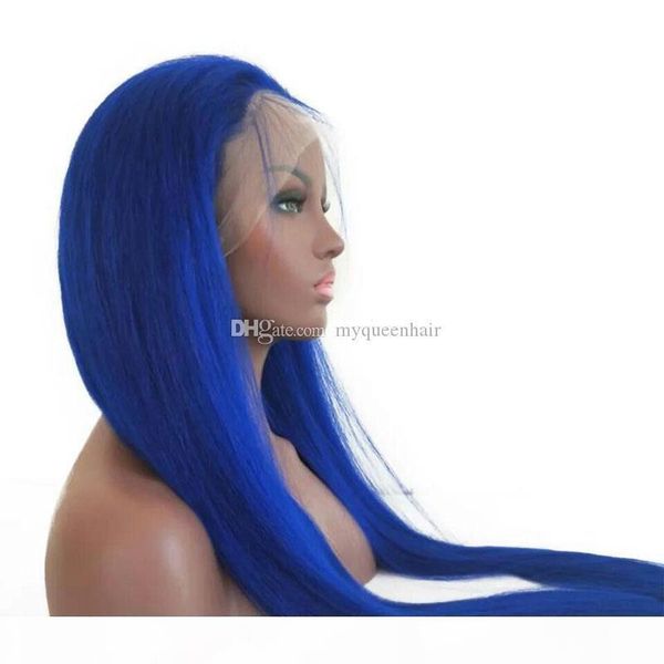 

мой королева бразильских девственных человеческих волос синего цвета швейцарский шнурок парики transparent hd кружева красочного парика 150%, Black;brown