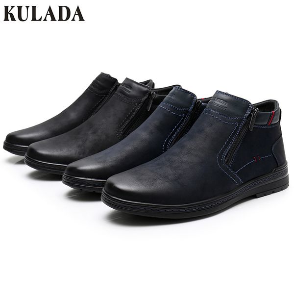 

kulada boots men's winter shoes ankle boots men warmest snow boots double zipper side boot men casual thick fur shoes size 40-48 201102, Black