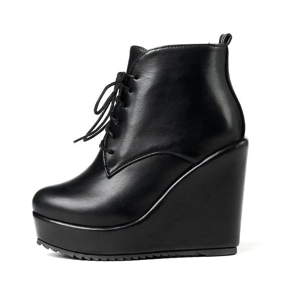 

winter for woman new fashion consice new boots pure color brown apricot consice cross tied ankle boots platform, Black