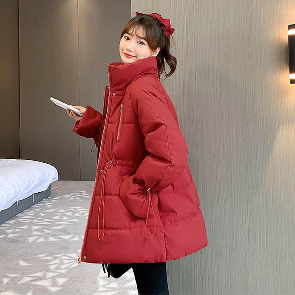 

2021 new winter new fashionable ladies down cotton mid-length solid colour coat of women jacket with hoodie h00199 19zq, Black