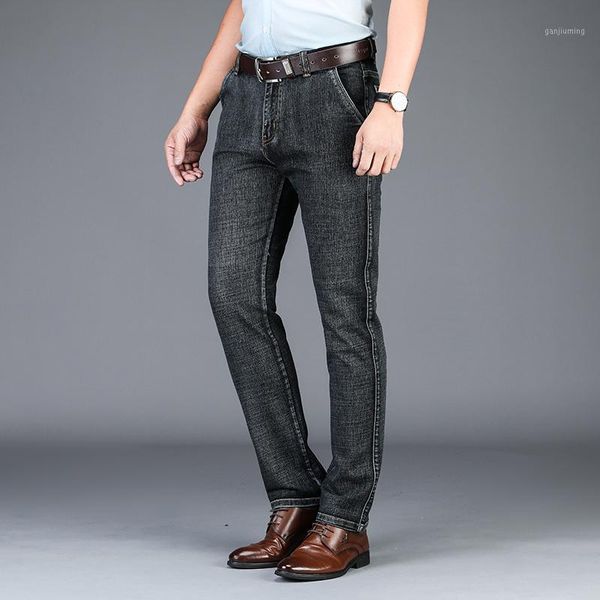 

men's straight business jeans 2019 autumn winter new blue gray elastic denim pants male brand trousers1