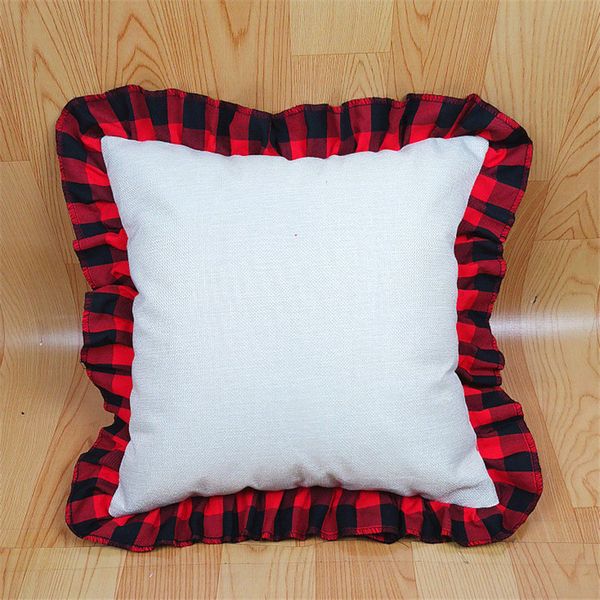 

45*45cm blank sublimation red black plaid pillow case diy thermal transfer linen lace throw pillow case cushion cover decoration d102902