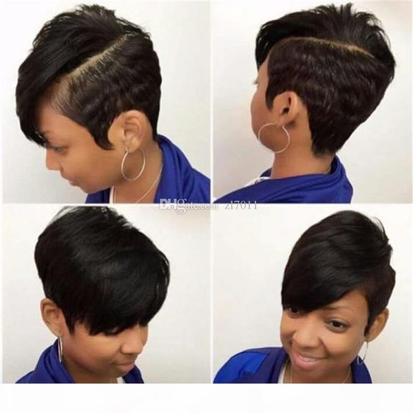 

short bob human hair side part little lace front wig brazilian virgin glueless straight hair wigs with baby hair for black women, Black;brown