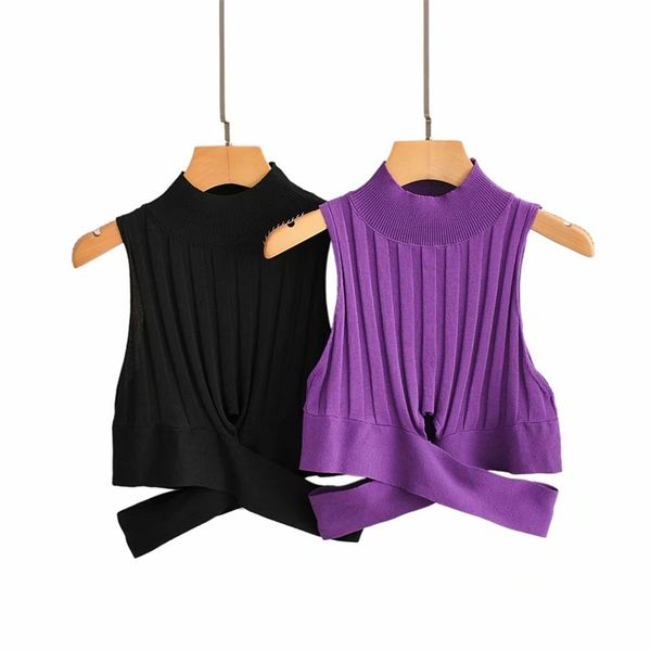 

women 2 color hem irregular cross short vest thin sweater ladies basic knitted casual slim sweaters female autumn chic s111 201222, White;black