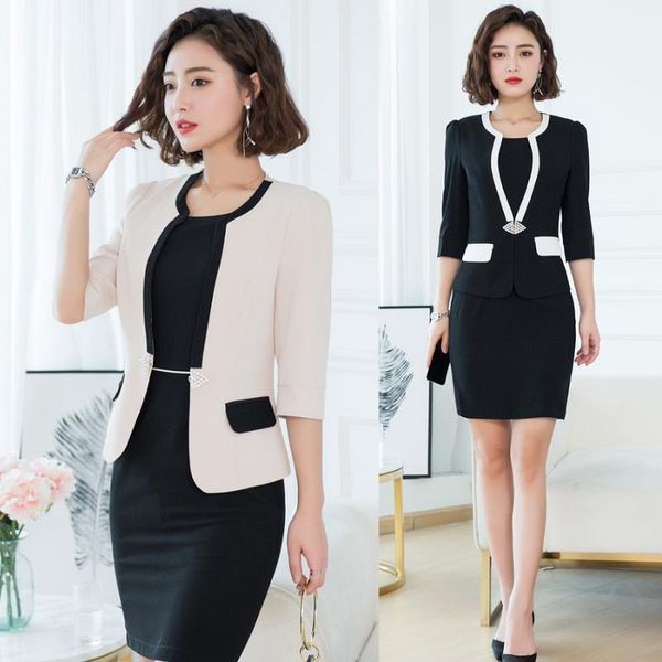 

fashion ladies apricot blazer for women dress suits ladies business dress work wear set half sleeve jackets1, White;black