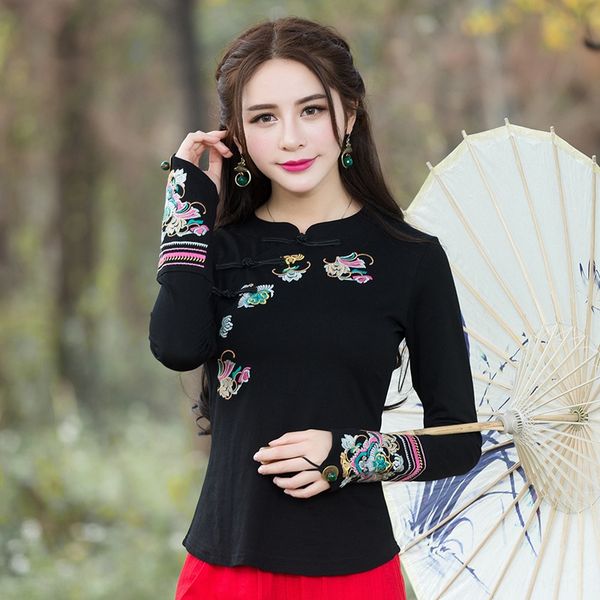 

осень 2020 новая национальный стиля кнопка хлопок белье вышивка универсальной тонких верхних национальности кнопки национальность подходит v, White