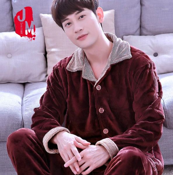 

2019 winter pajamas for men thick flannel sleepwear suit 2 pcs pyjama homme warm casual home clothing pijama hombre xl xxl xxxl1, Black;brown