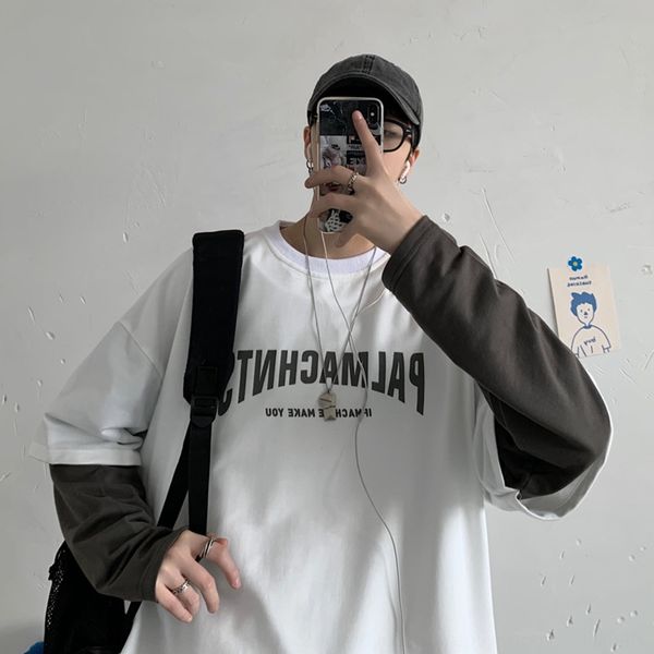 

перт люди чистого хлопок письмо напечатанного свитер t- футболка свободного crew neck sweater пара осенью личность поддельных два дно рубашк, Blue