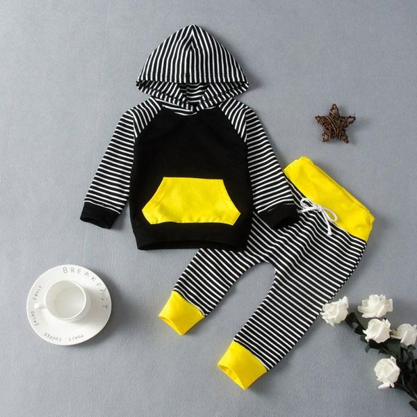 

0-24m toddler newborn baby boy girl outfits clothes striped hoodie + striped pants legging set autumn baby clothes set 5, White