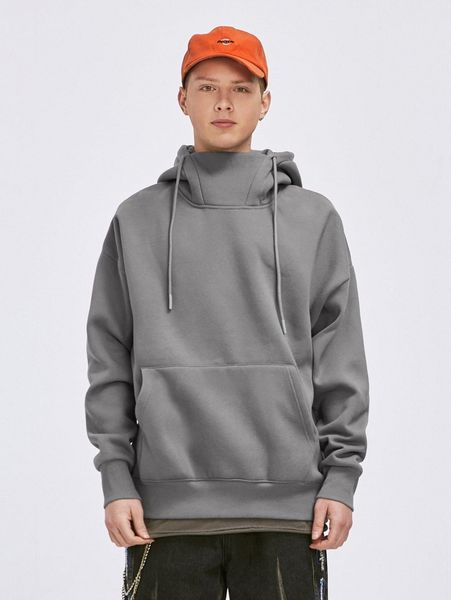 

men drop shoulder kangaroo pocket hoodie j9cj#, Black