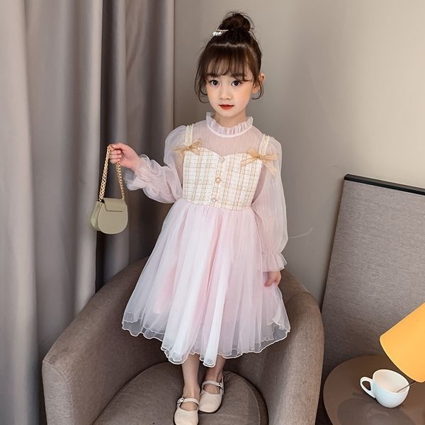 

xr2il wear medium korean princess dress style children's foreign princess children's mesh 2020 girls and large super long sleeve d, Black;gray