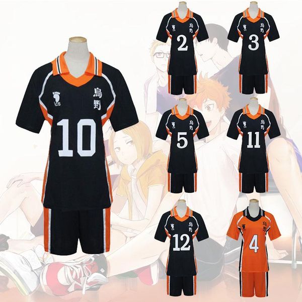 

anime costumes haikyu haikyuu cosplay costume high school volleyball club hinata shoyo sportswear shirt knee pads, Black