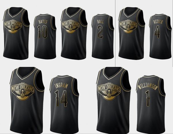 

new orleans pelicans men zion williamson brandon ingram j.j. redick lonzo ball jaxson hayes nba golden edition swingman jersey, Black