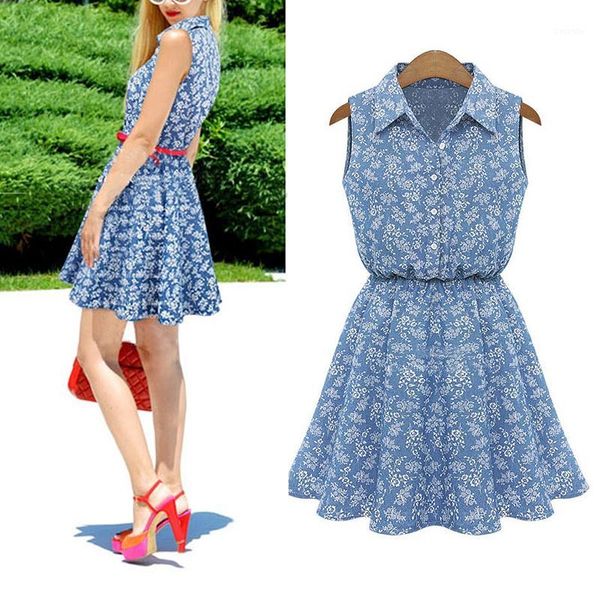 

wholesale- women high waist jeans lapel floral bodycon sleeveless mini dress1, White;black