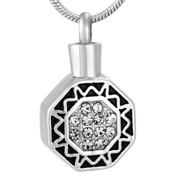 

octagon with crystal cremation pendant necklace souvenir stainless steel urn necklace ashes holder memorial jewelry women gifts, Silver