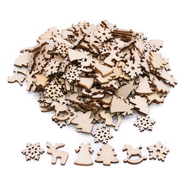 

100pcs wooden pendants diy wood crafts xmas tree ornaments snowflake christmas party decorations for home