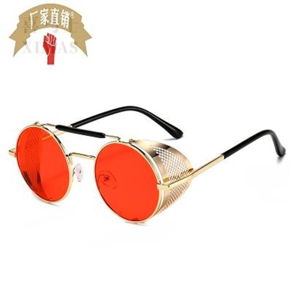 

steampunk очки, боковые ветровые стекла, флип, круглые металлические солнцезащитные очки 66247, White;black