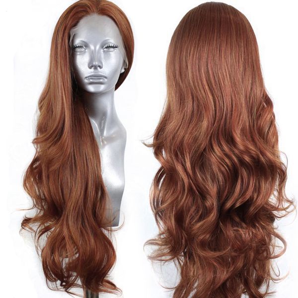 

charisma long body wave hair brown wig high temperature fiber synthetic lace front wig for women part lace wigs, Black;brown