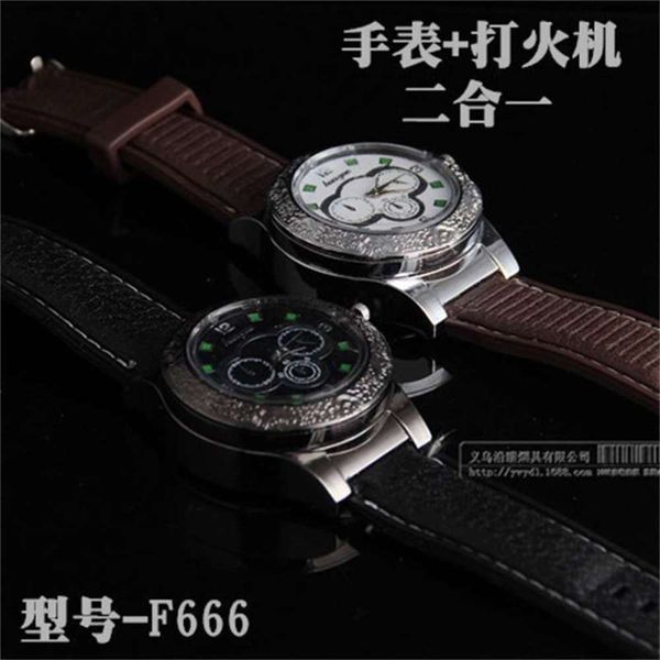 

watch charging lighter windproof creative f666 personality usb electronic cigarette lighter metal men's watch lighter, Silver