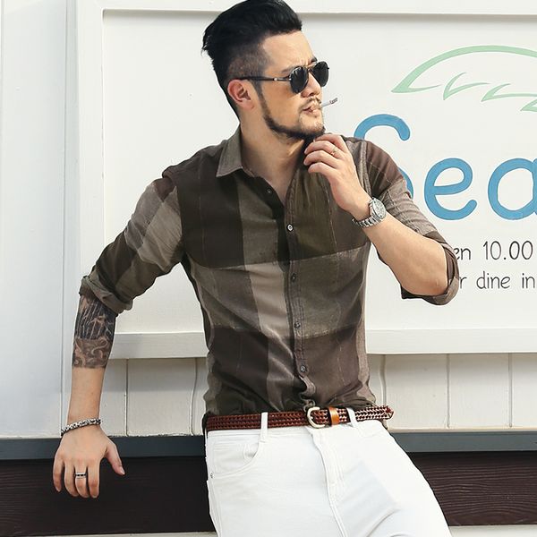

2021 the new new autumn fashion clothing fine fit of men's long chess casual cotton social shirt plus size s803-3 zat8, White;black