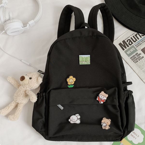 

lady student bear backpack kawaii nylon women cute school bag girl college badge backpack cartoon book female bag trendy fashion c1223