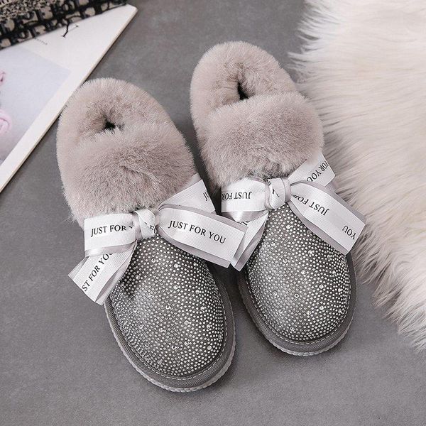 

rimocy shining crystal warm snow boots women flat heels luxury rhinestones winter boots female thicken plush cotton shoes woman, Black