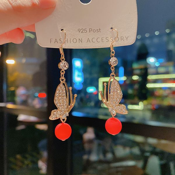 

diamond net red frosted pearl sparkle full butterfly wings long super fairy temperament earrings 2020 new, Silver