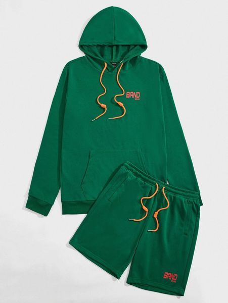 

men letter graphic hoodie & track shorts set m2dc#, Gray