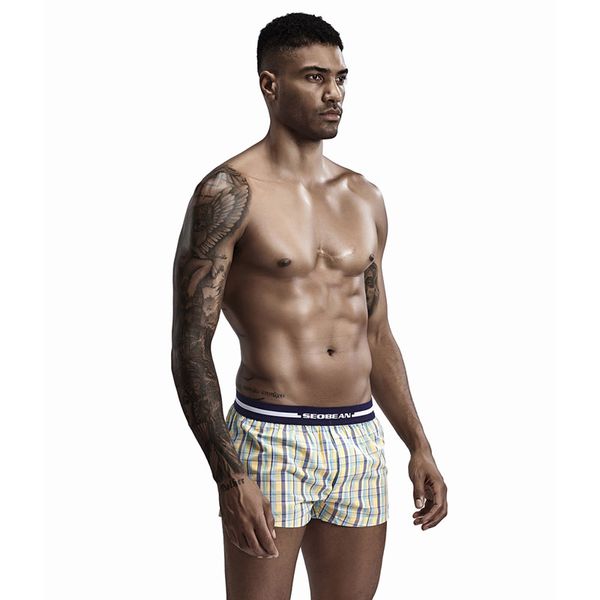 

3Pieces/Lot Mens Boxers Shorts Cotton Loose Mens Panties Plaid Boxer Shorts Arrow Pants At Home Underwear Men Sleep Wear, Blue