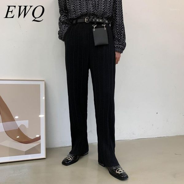 

ewq / men's wear 2020 spring summer fashion new black pleated trousers for male loose casual wide leg pant with waist bag 9y10291